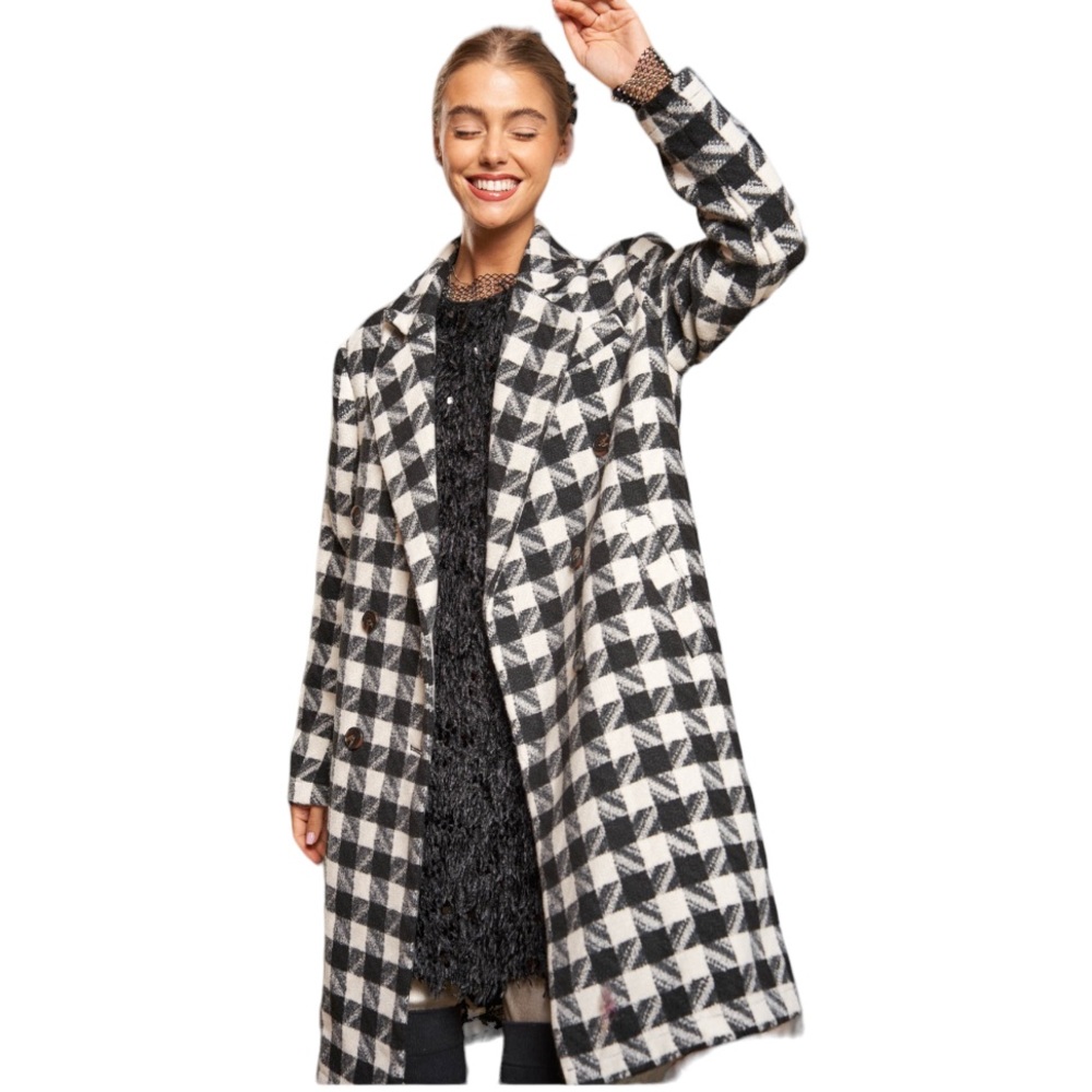 162. Black & White Textured Knit Tweed Double Button Jacket NWT